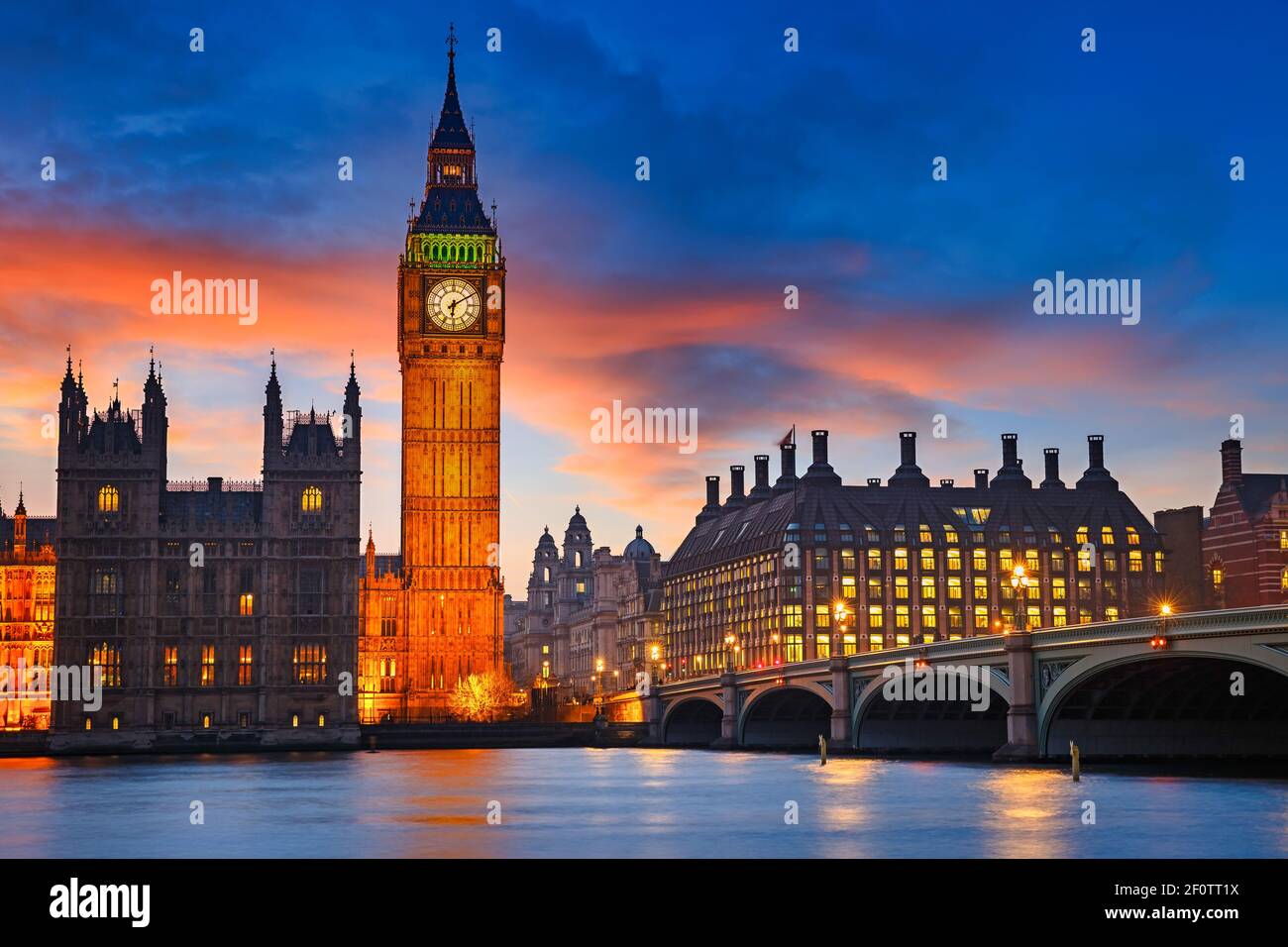 Big Ben and westminster bridge at dusk in London Stock Photo