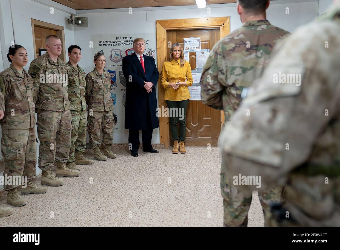 President Donald Trump and First Lady Melania Trump participate in a demonstration by U.S. Pararescue personnel Wednesday December 26 2018 of military equipment and field kits at the Al-Asad Airbase in Iraq. Stock Photo