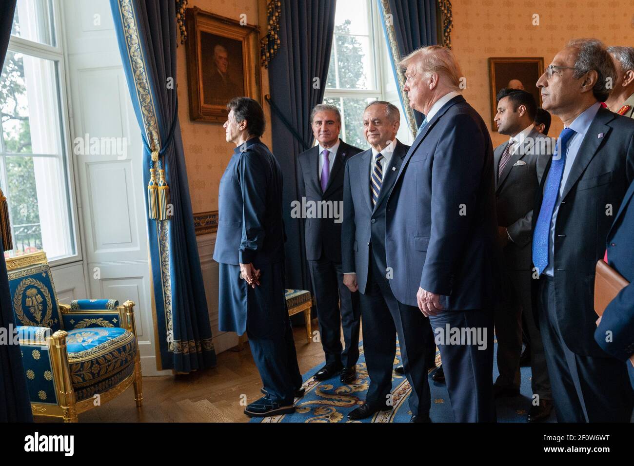 President Donald Trump gives Prime Minister Imran Khan of the Islamic Republic of Pakistan and his delegation a private tour Monday July 22 2019 of the State Floor of the White House in Washington D.C. Stock Photo