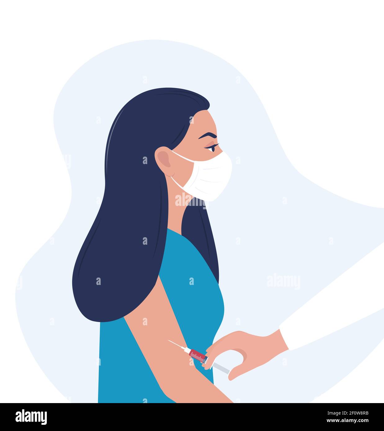 Vector illustration. Doctor injects vaccine in patient's shoulder. For medical publications, immunization and vaccination campaign of people against i Stock Vector