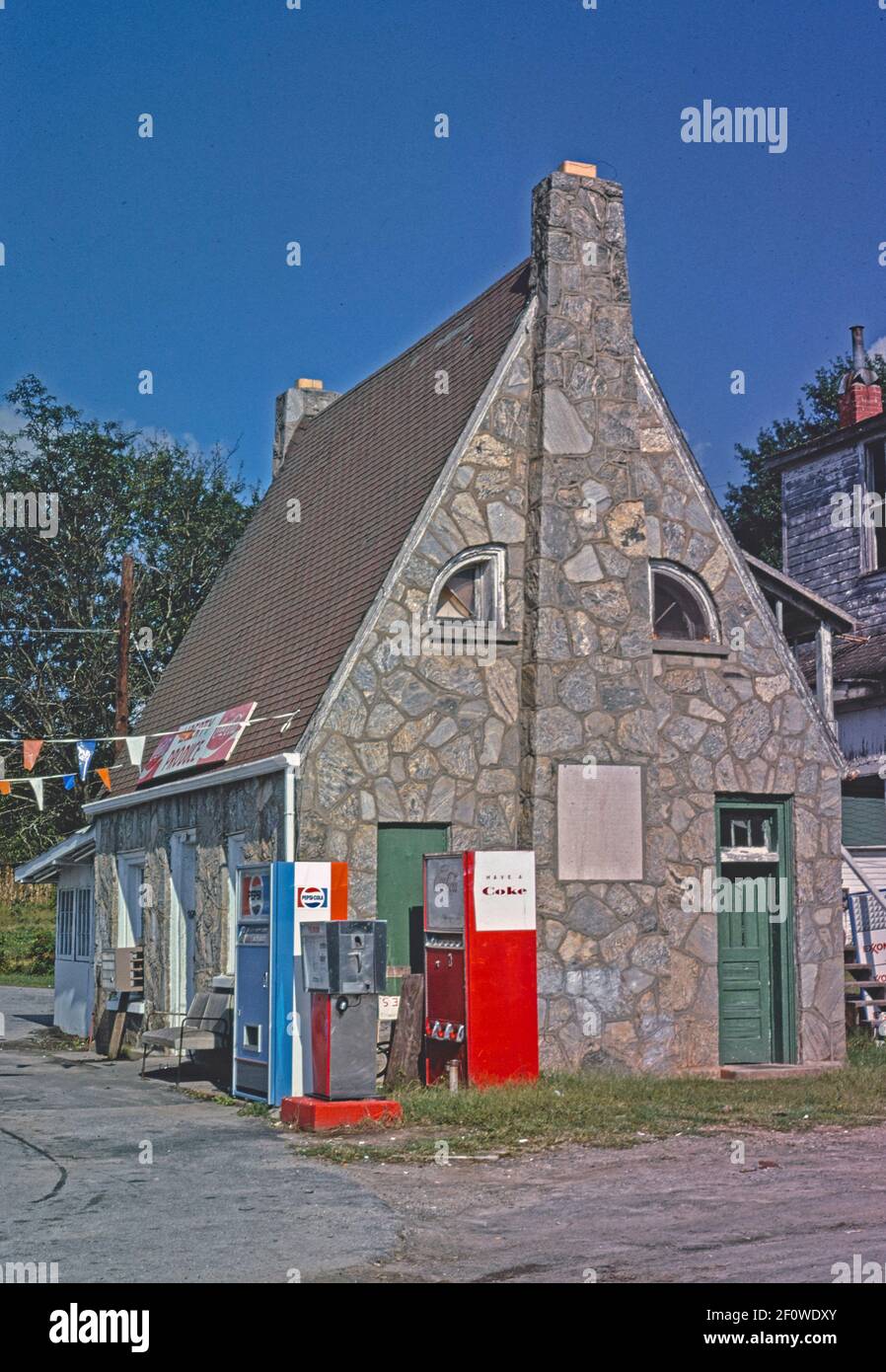 Stone gas station side view Route 93 Liberty South Carolina ca. 1979