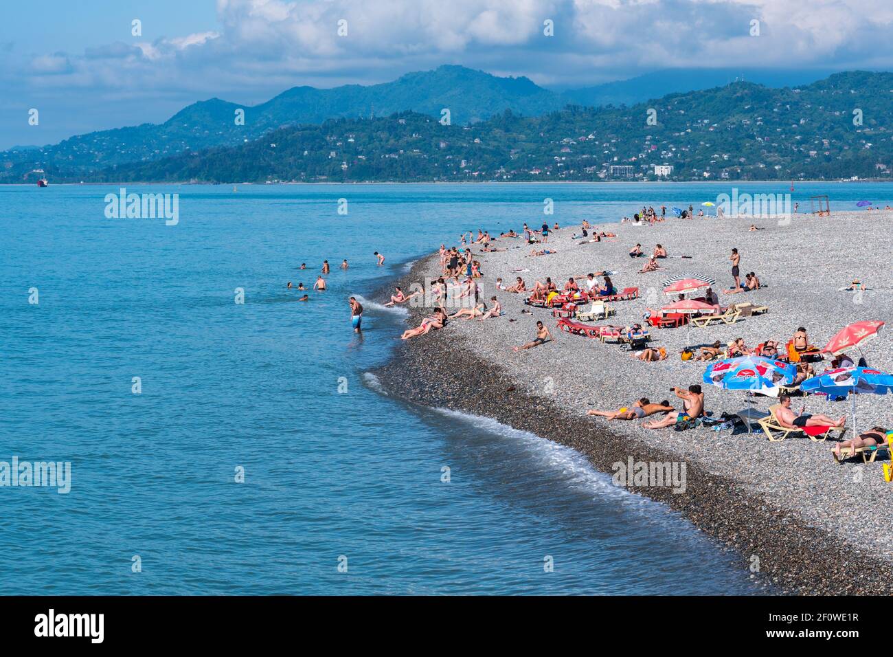 Batumi, Georgia - June 6, 2016: people relax at Batumi City Beach. Stock Photo