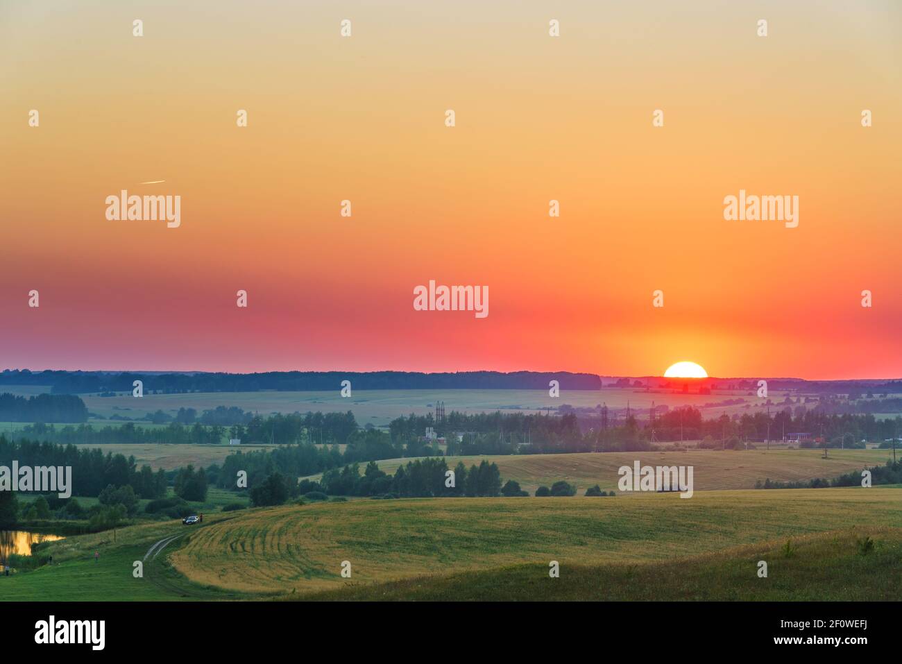 Vibrant sunset in russian countryside Stock Photo