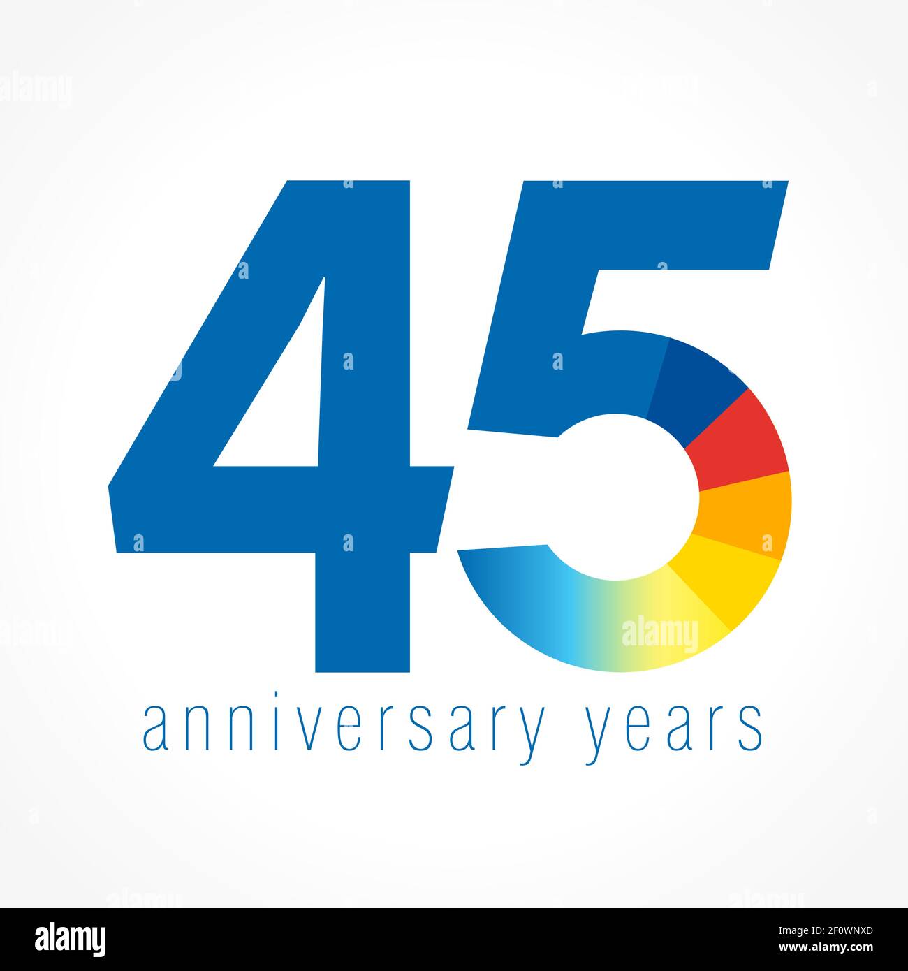 45 th anniversary numbers. 45 years old logotype. Bright congrats. Isolated abstract graphic design template. Creative 4, 5 3D digits. Up to 45 percen Stock Vector