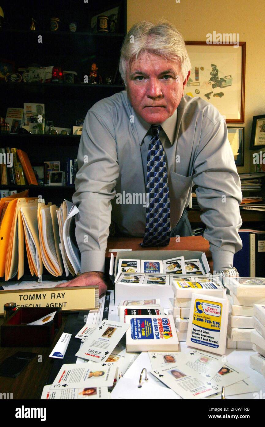 7 April 2008 - Lakeland, Florida - The office of special Agent Tommy Ray,  of the Florida Dept. of Law Enforcement, with his badge, Glock 40mm pistol,  and the playing cards with