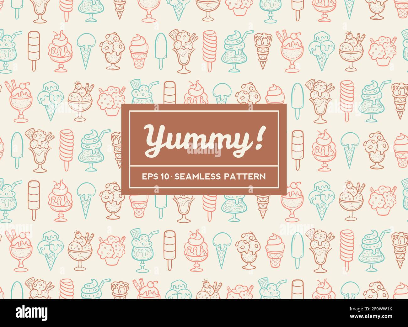 Hand drawn vector ice cream seamless pattern. Cones and ice creams with ...