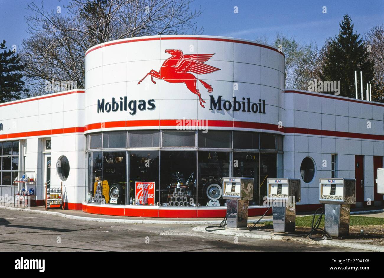 March Mobil Gas overall view Mount Clemens Michigan ca. 1986 Stock Photo