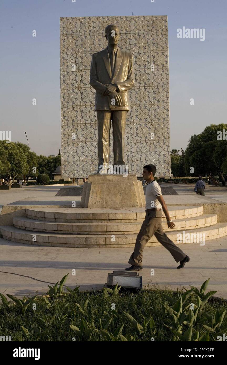 May 2008- Aleppo, Syria- A statue of deceased former Syrian President ...