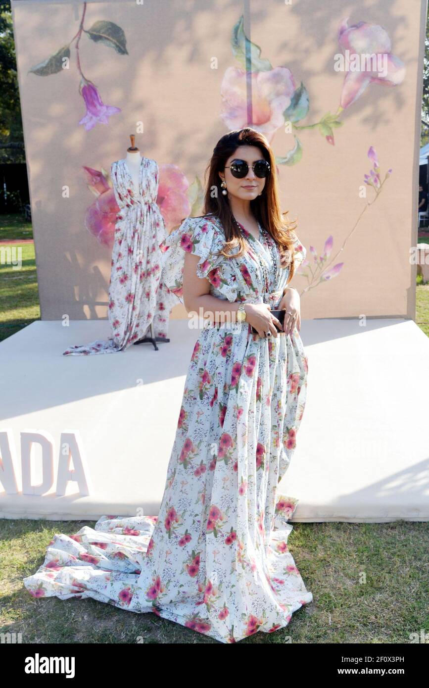 Lahore Pakistan. 05th Mar 2021. Pakistani Girls wearing summer collection clothes during launching ceremony of Kayseria Master s collection in Collaboration with Dr Rahat Naveed Masud Flowering tree o...