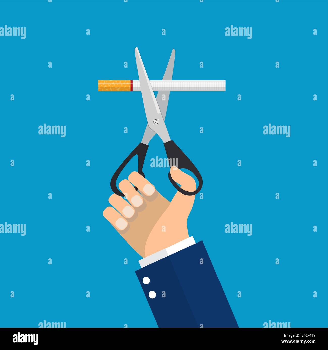 man Hands holding scissors cut a cigarettes Stock Vector