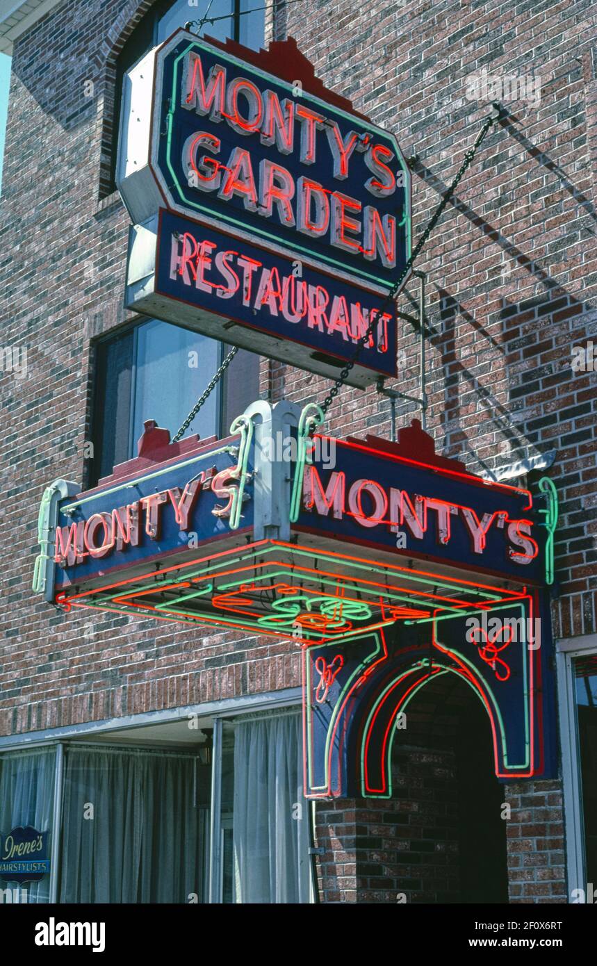 Monty's Garden Restaurant neon entrance sign Route 12 Leominster