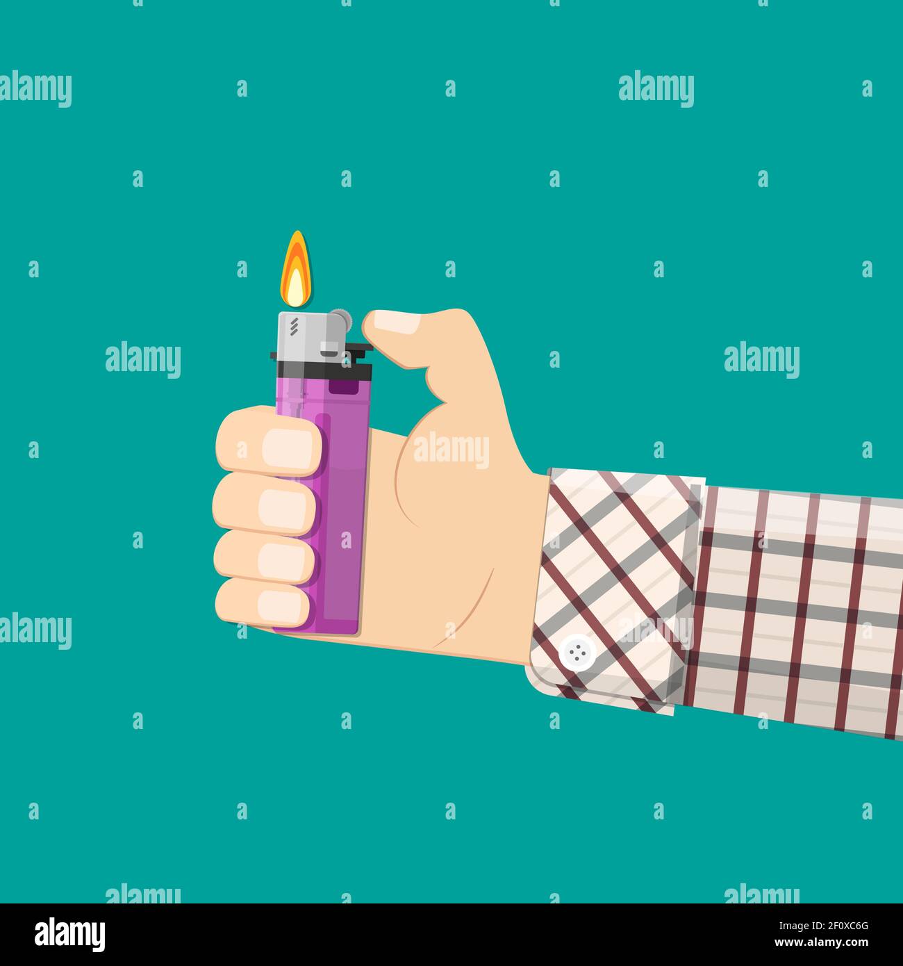 Hand holding plastic lighter. Stock Vector