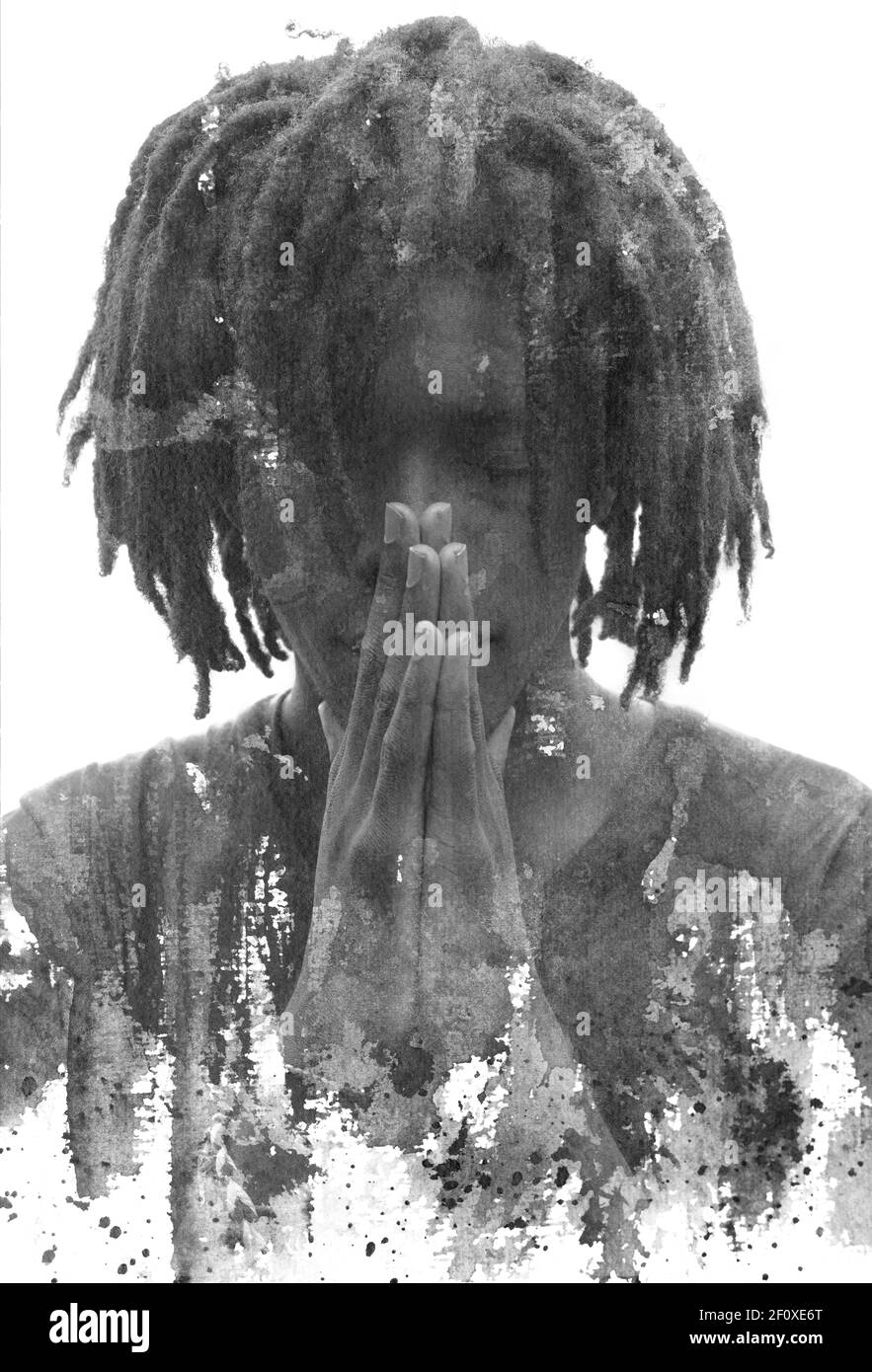 A grunge portrait with ink splash Stock Photo