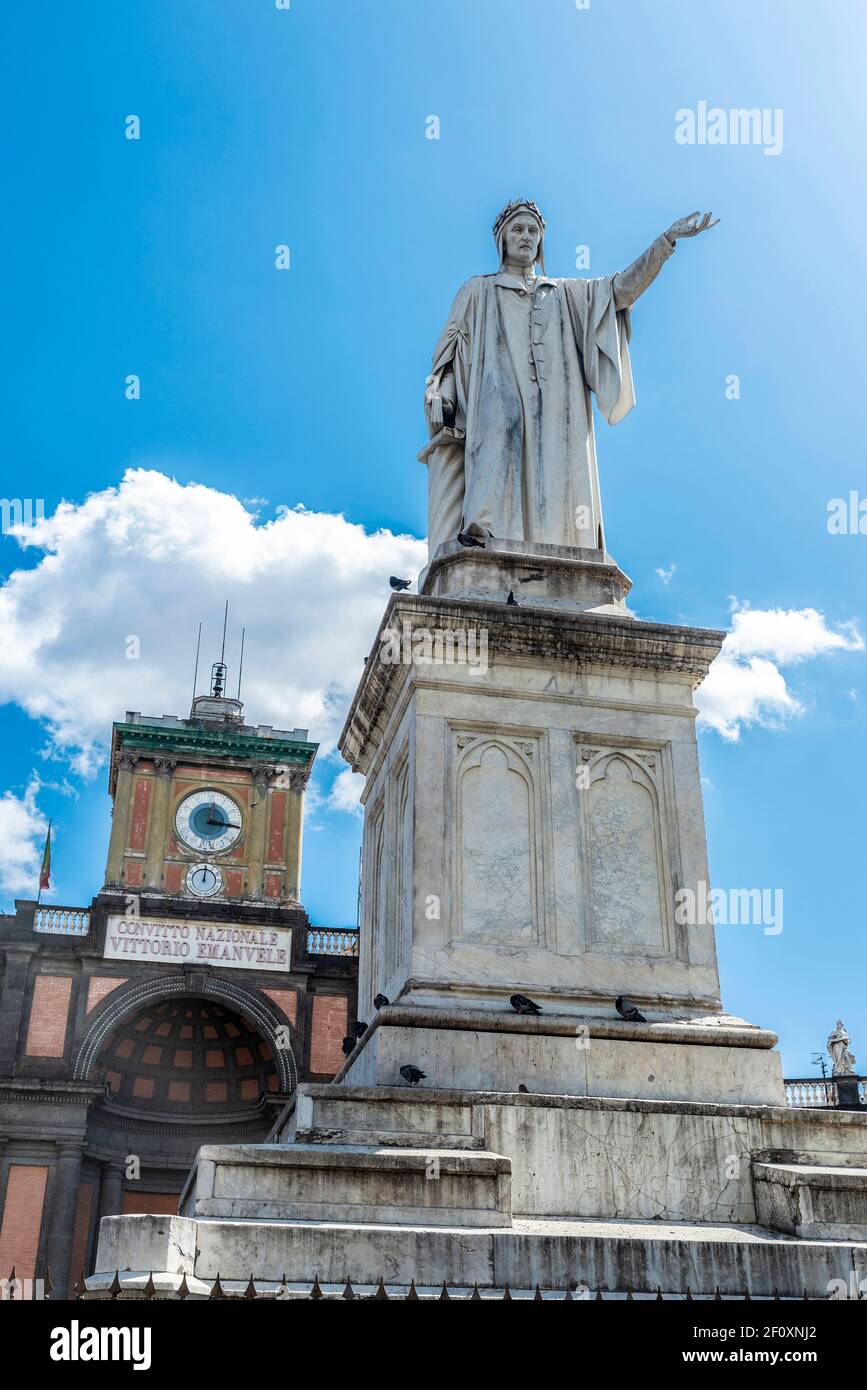 Monument of Dante Alighieri and the facade of the Convitto Nazionale Vittorio Emanuele II in the Piazza Dante in Naples, Italy Stock Photo