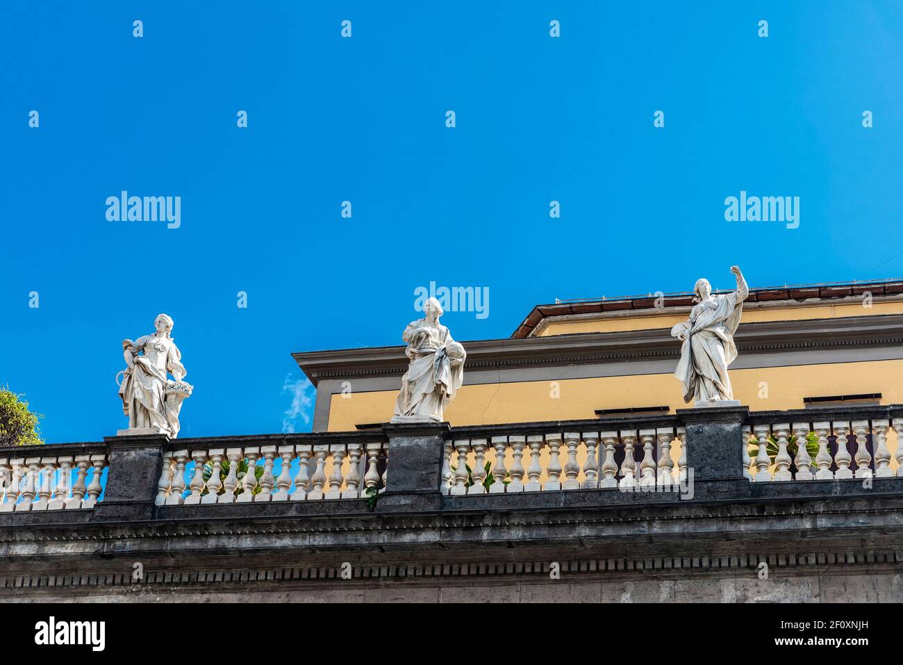 Statues on the facade of the Convitto Nazionale Vittorio Emanuele II in the Piazza Dante in