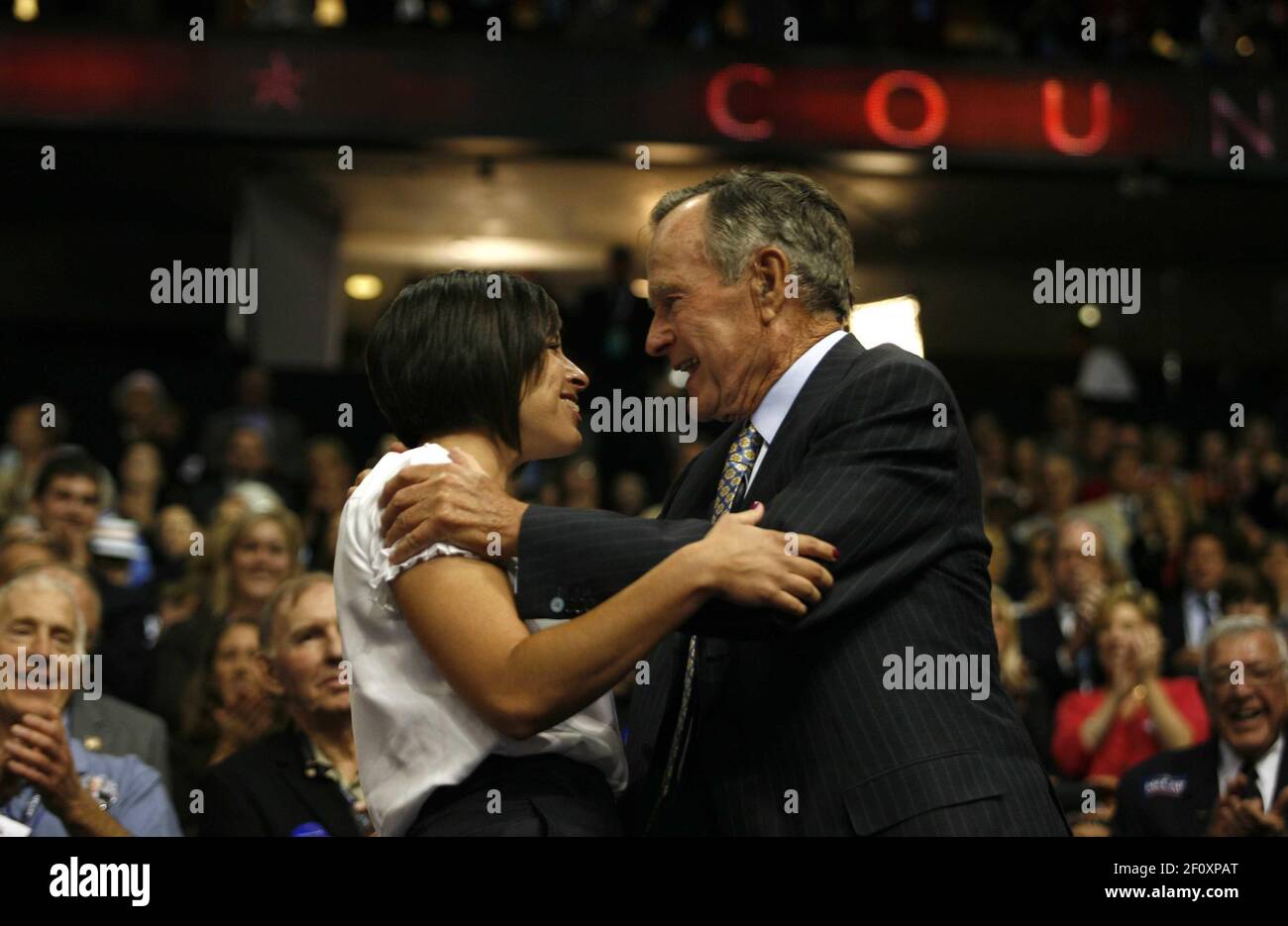 2 September 2008 - St. Paul, MN - Former President George H. W. Bush attends the Republican Convention with his wife Barbara. They were sitting in the stands to show their support for Republican presidential nominee John McCain. Photo Credit: Gary Fabiano/Sipa Press/0809031405 Stock Photo