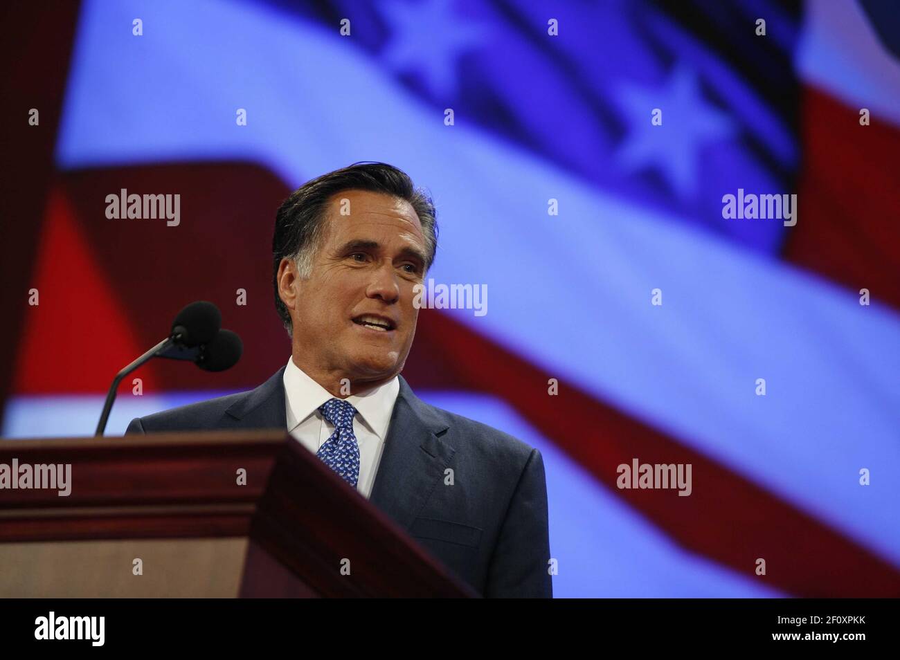 3 September 2008 - St. Paul, MN - Former Governor of Massachusetts Mitt Romney gave a speech at the Republican National Convention where he endorsed John McCain for president. Mr Romney was also a candidate for the nomination as well but dropped out. Photo Credit: Gary Fabiano/Sipa Press/0809040737 Stock Photo
