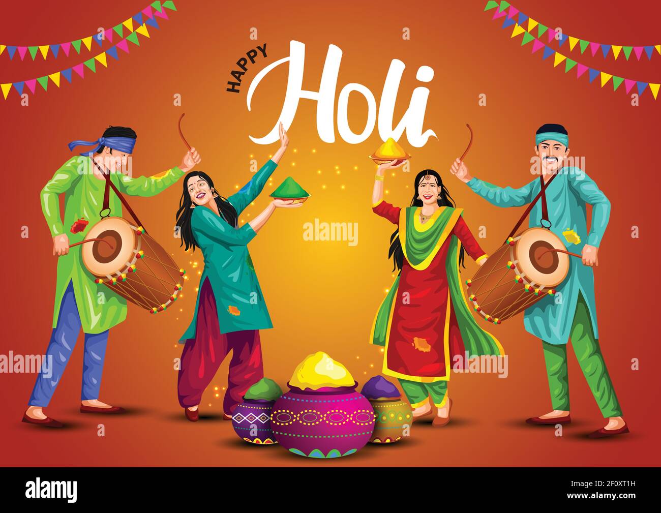 Happy holi festival. Indian people dance with holi celebration ...