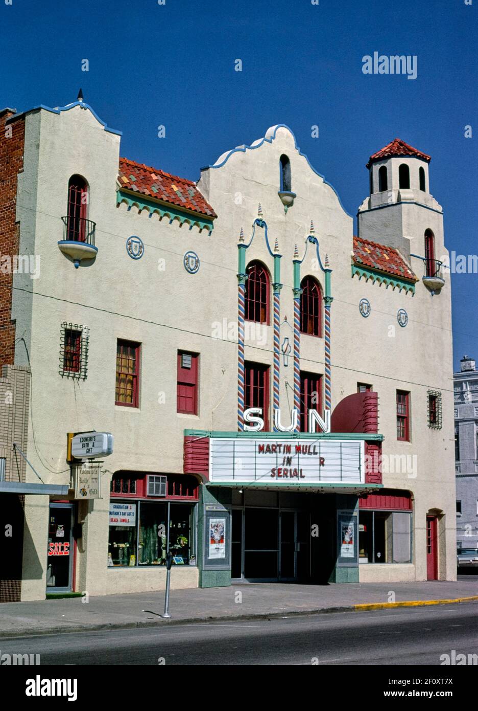 Sun Theater vertical detail Lincoln Avenue York Nebraska ca. 1980 Stock