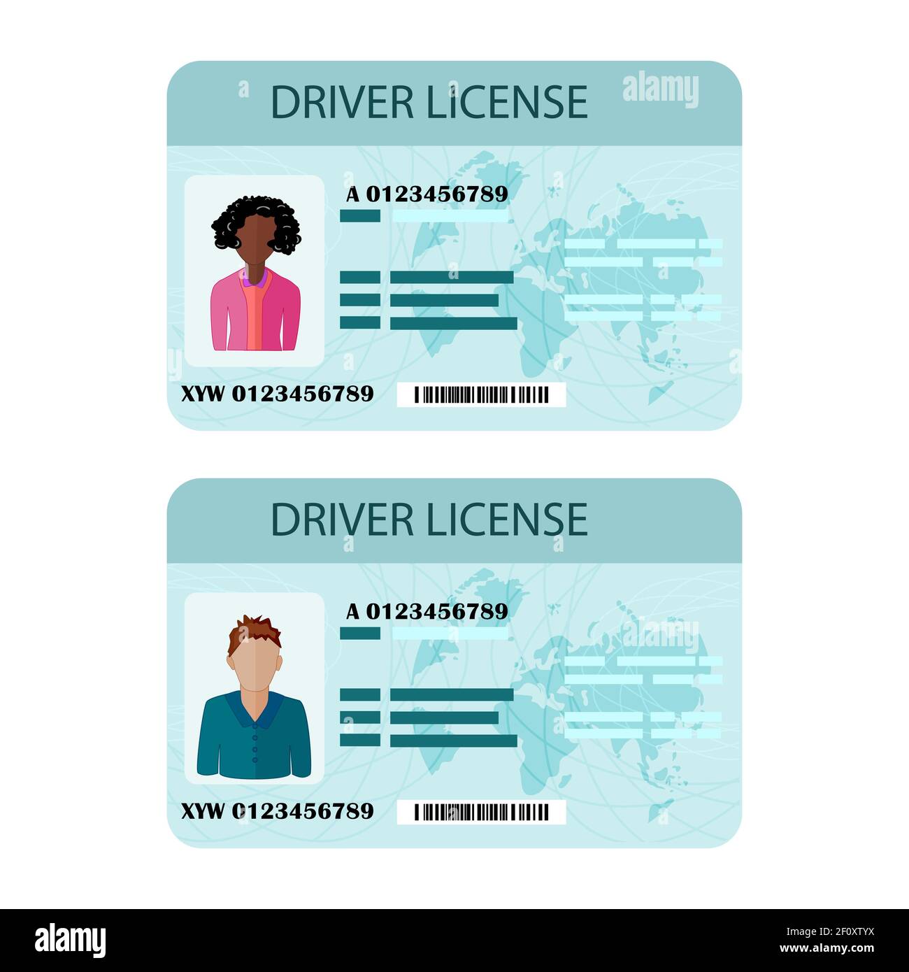 Man and woman driver license isolated on white background. Identity, ID