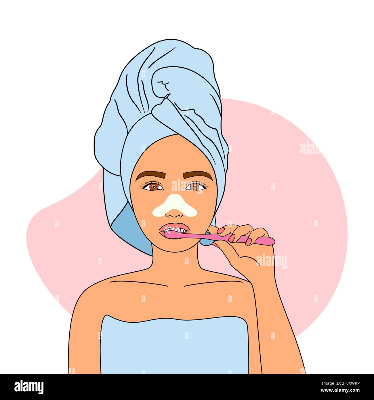Young girl brushing teeth. Daily routine. Vector illustration. Stock Vector