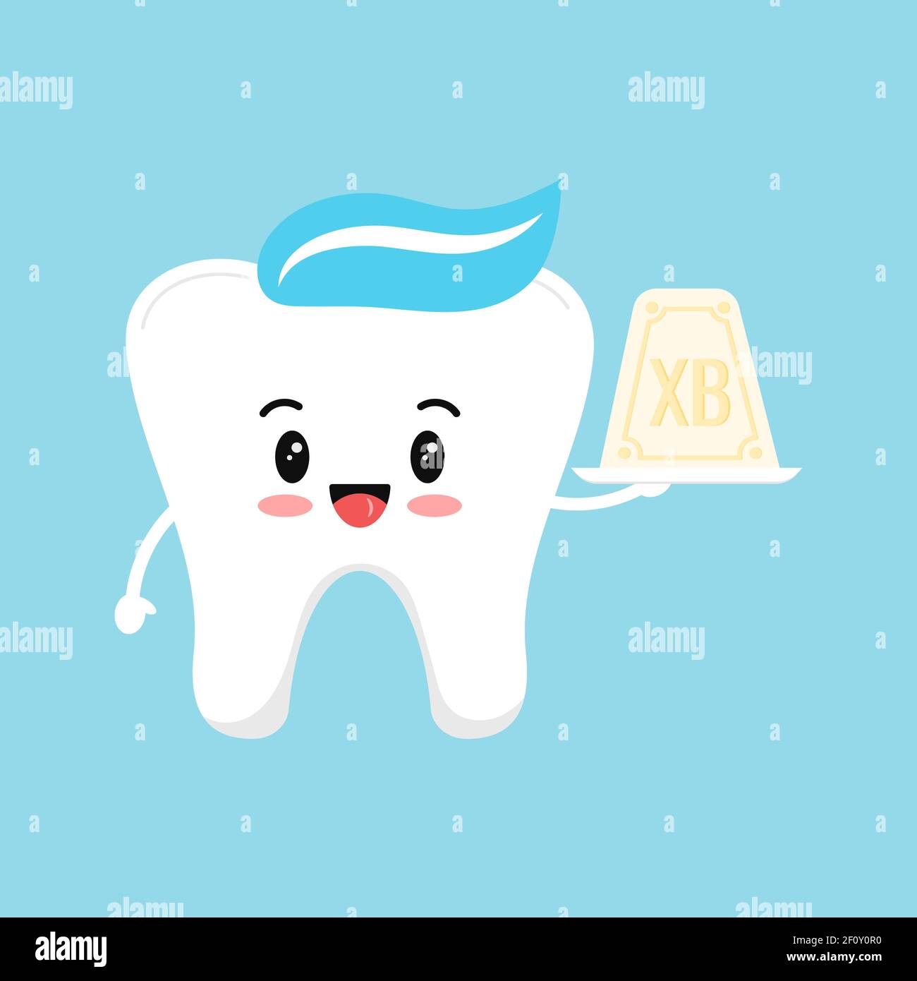 Cute tooth with curd easter dental icon isolated on background. Stock Vector