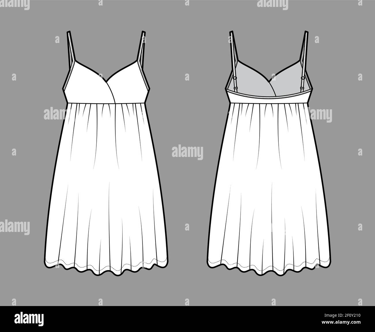 Babydoll dress Sleepwear Pajama technical fashion illustration with