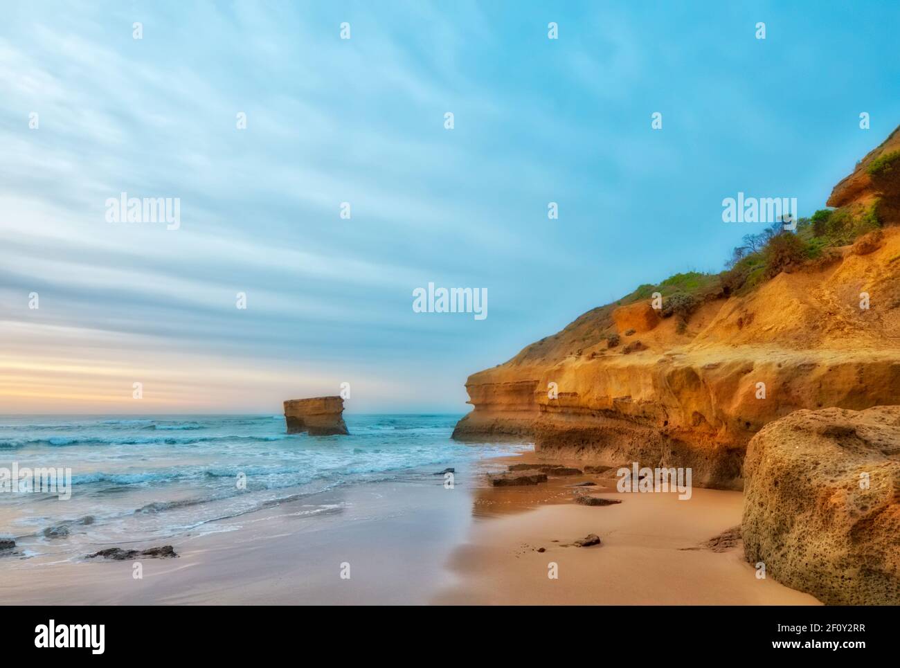 The limestone cliffs and Bird Rock, at Jan Juc Beach, near Torquay