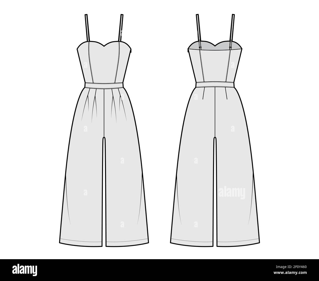 Cami jumpsuits culotte overall technical fashion illustration with ...