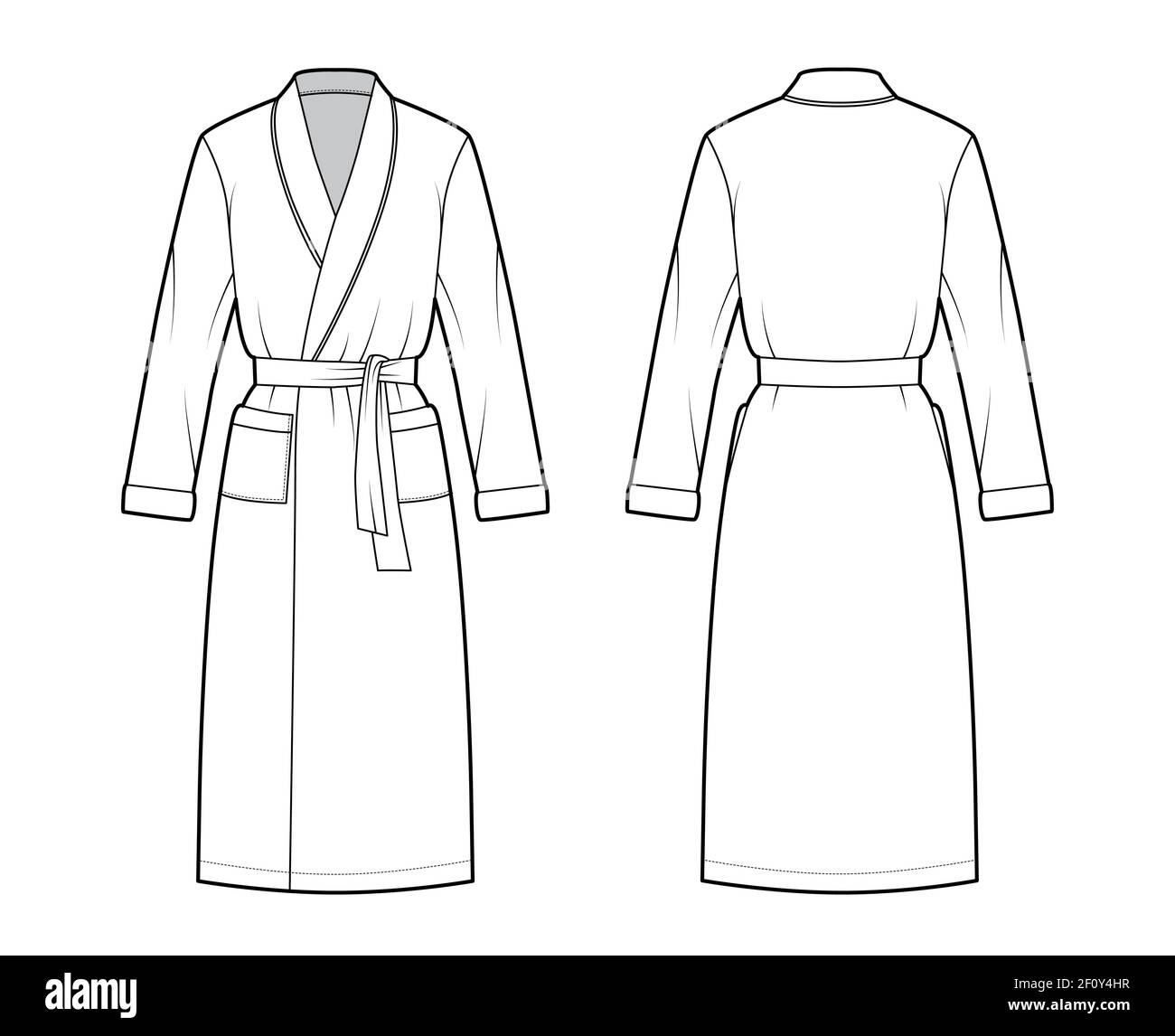 Bathrobe Dressing gown technical fashion illustration with wrap opening ...