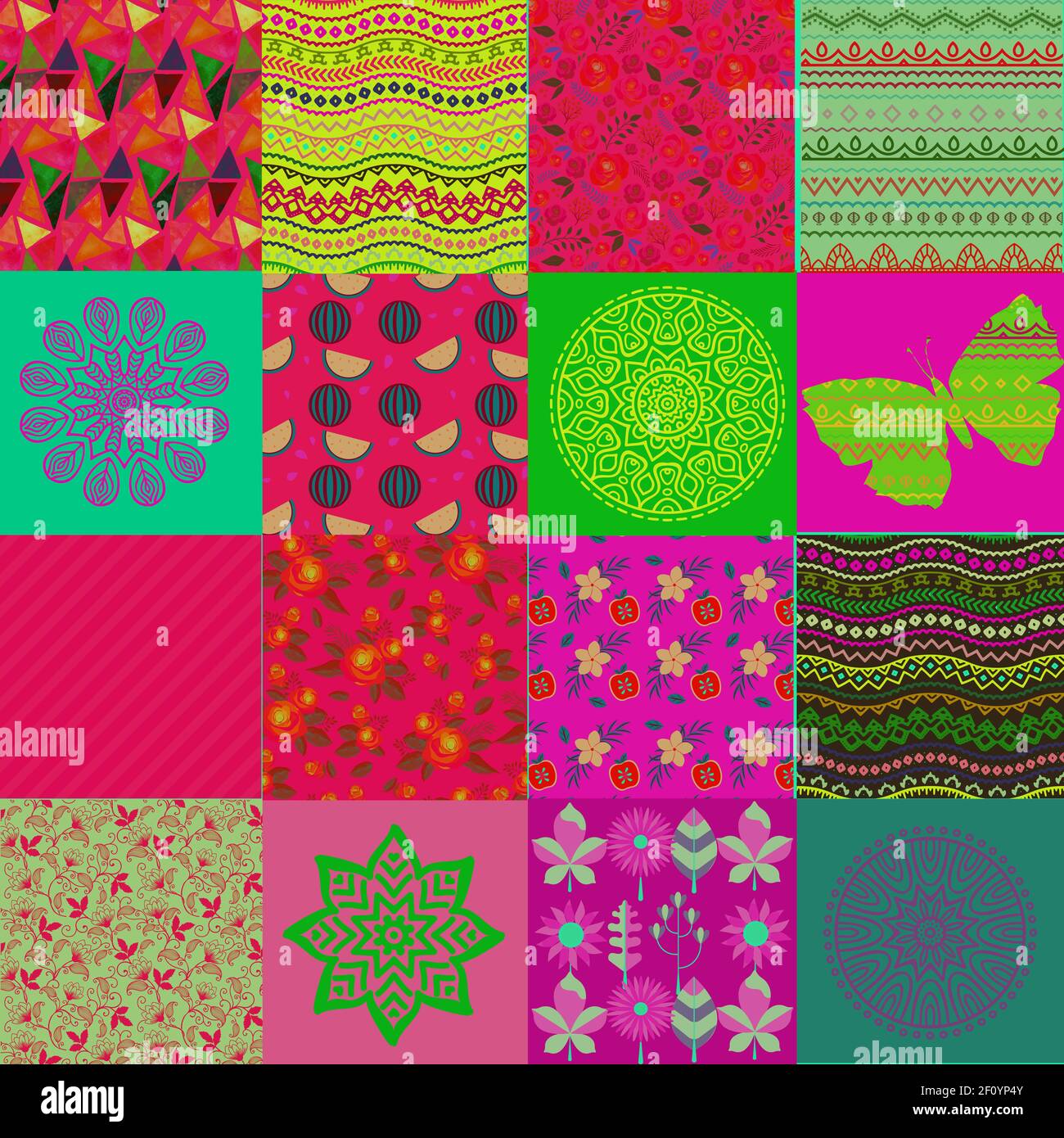 Classic graphic patchwork, consisting of simple geometric shapes ...