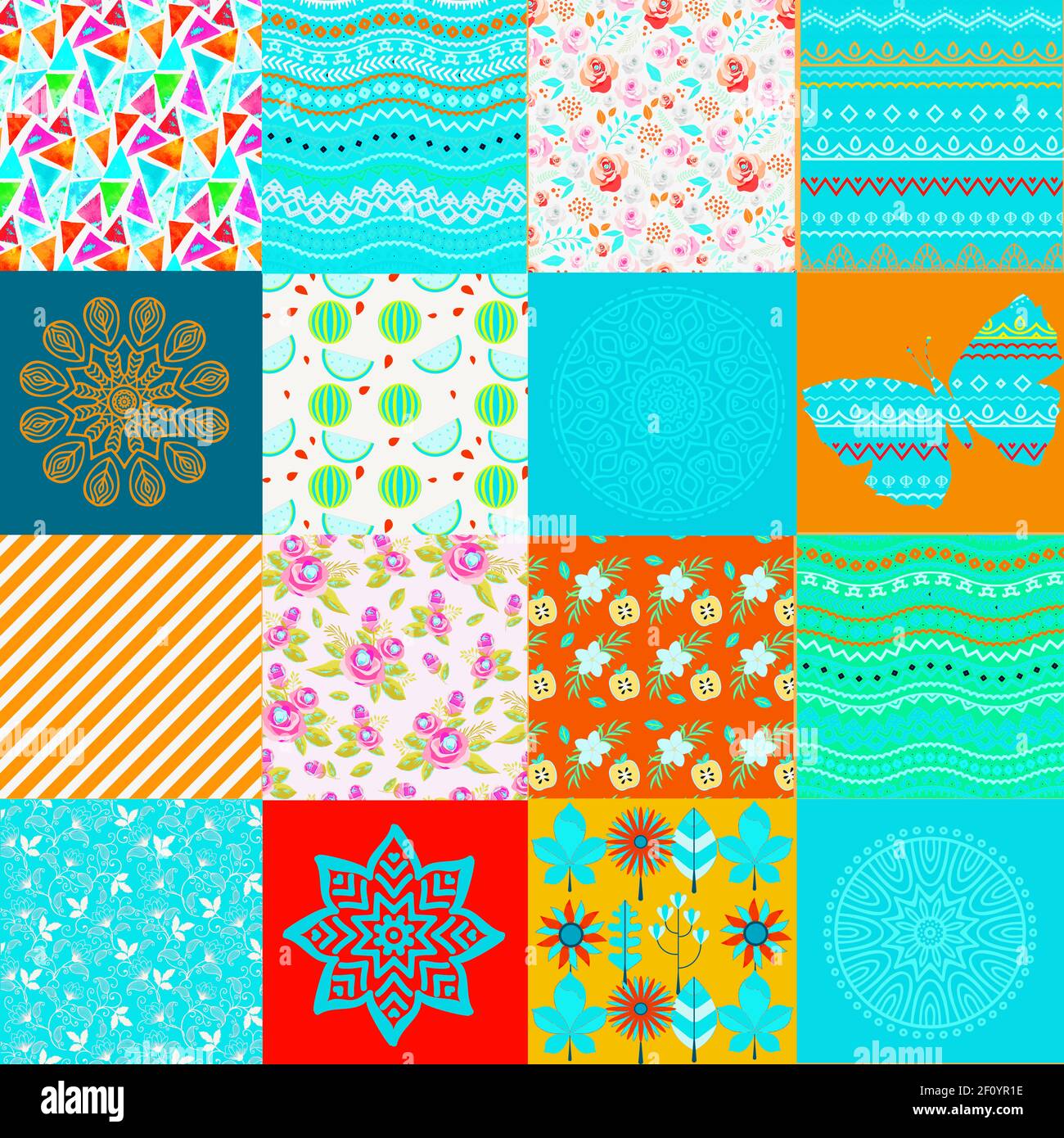 Classic graphic patchwork, consisting of simple geometric shapes ...