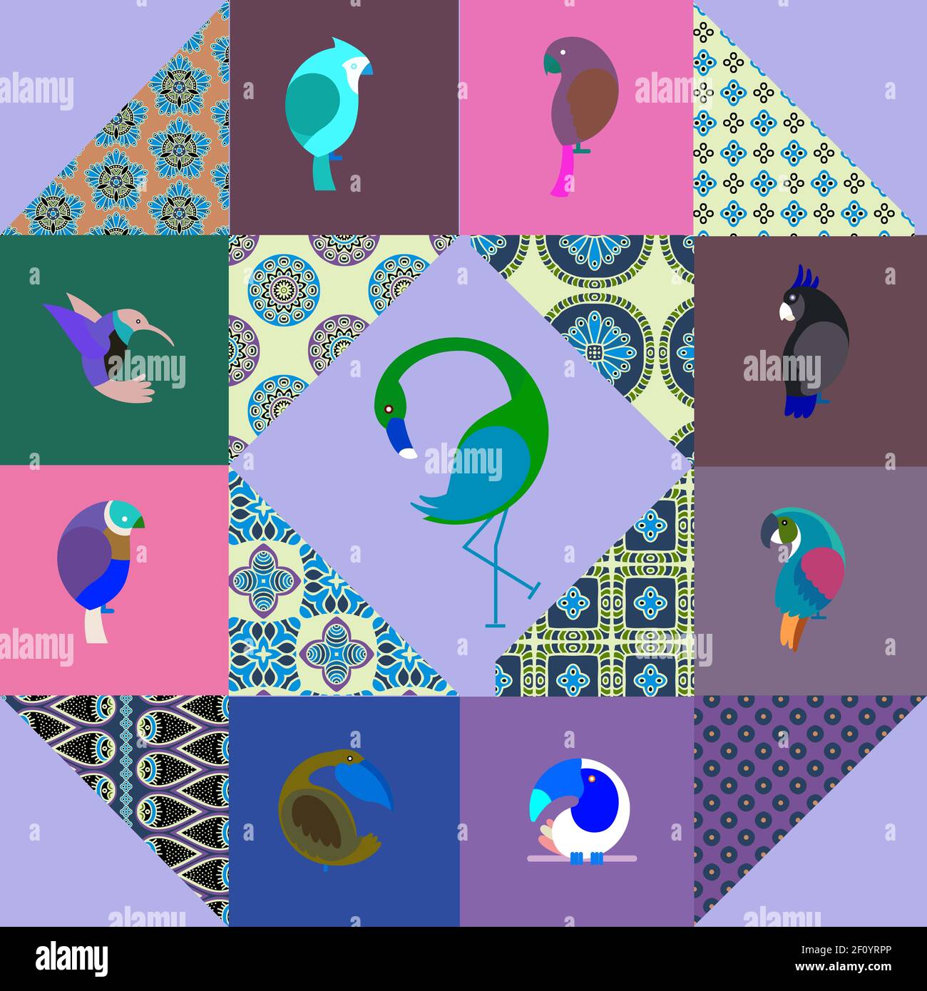 Graphic patchwork, consisting of simple geometric shapes, patterns ...