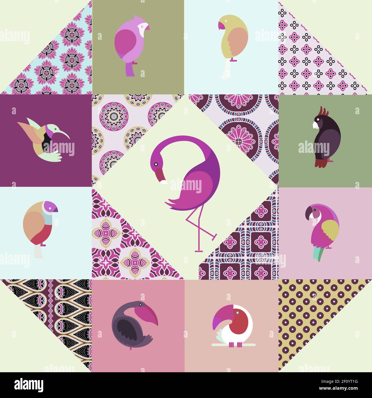 Graphic patchwork, consisting of simple geometric shapes, patterns ...