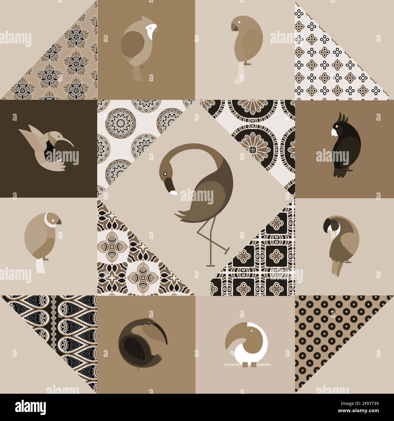Graphic patchwork, consisting of simple geometric shapes, patterns ...