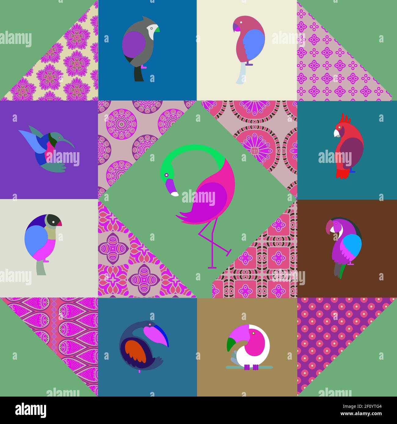 Graphic patchwork, consisting of simple geometric shapes, patterns ...