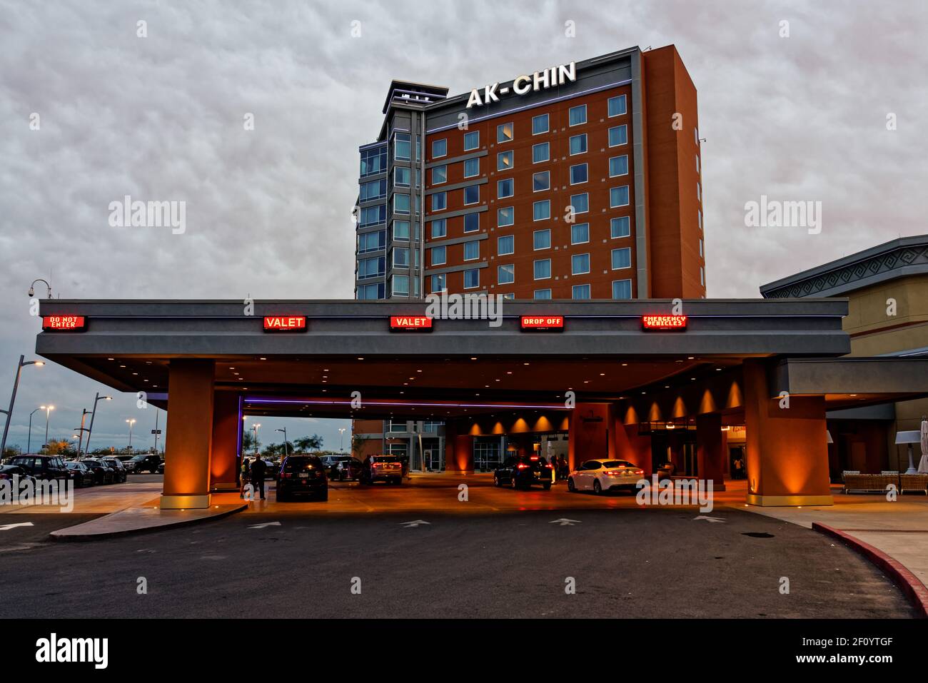 Maricopa, AZ - Nov. 27, 2019: Harrah's Ak-Chin is a hotel and casino owned by the Ak-Chin Indian Community and operated by Caesars Entertainment shown Stock Photo