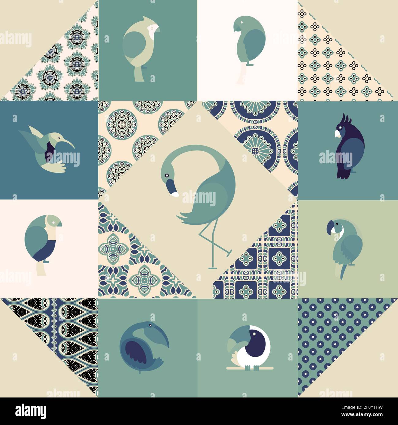 Graphic patchwork, consisting of simple geometric shapes, patterns ...