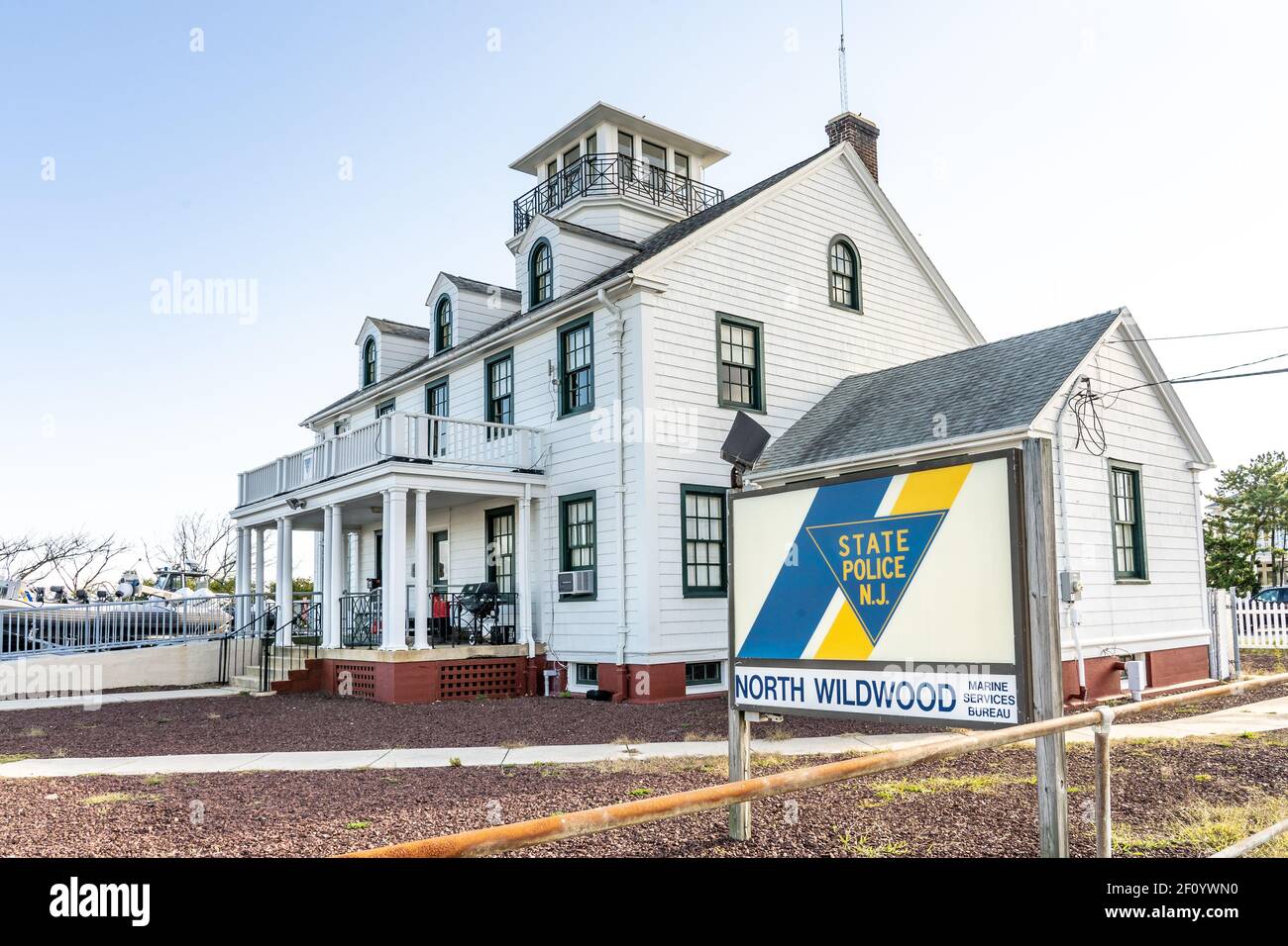 North Wildwood, NJ - Oct. 31, 2020: Station for the Marine Services Bureau of the NJ State Police addresses boating issues, fish & game laws, search & Stock Photo