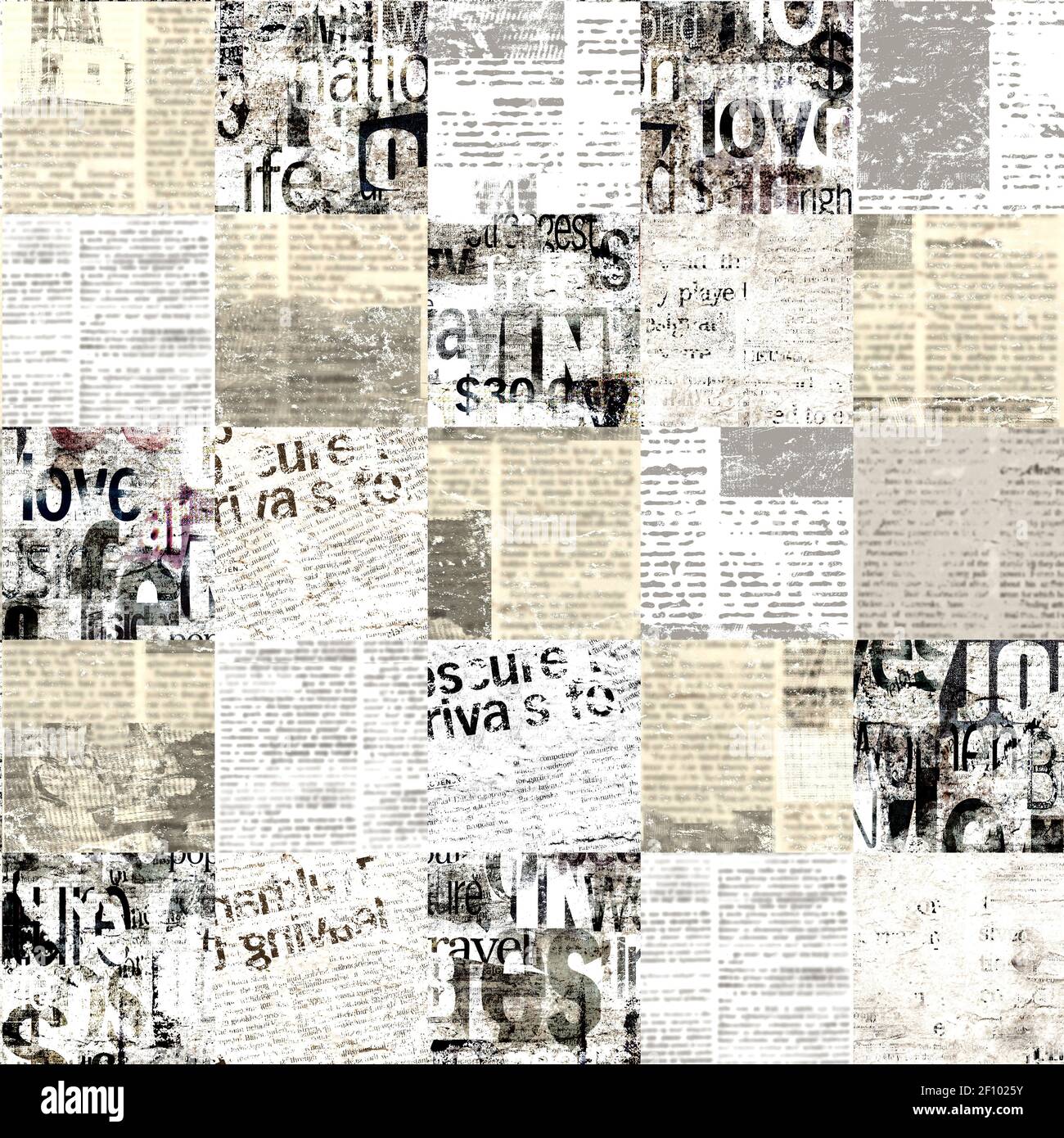 Newspaper Paper Grunge Newsprint Patchwork Seamless Pattern