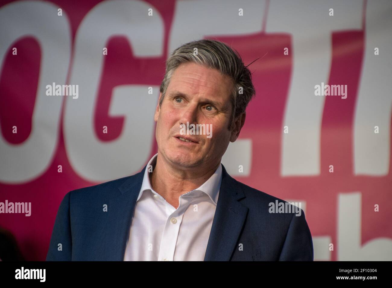 British politician, MP and Labour Party member Sir Keir Starmer speaking at the third People's Vote March, Parliament Square, London, UK on 19 October 2019. Stock Photo