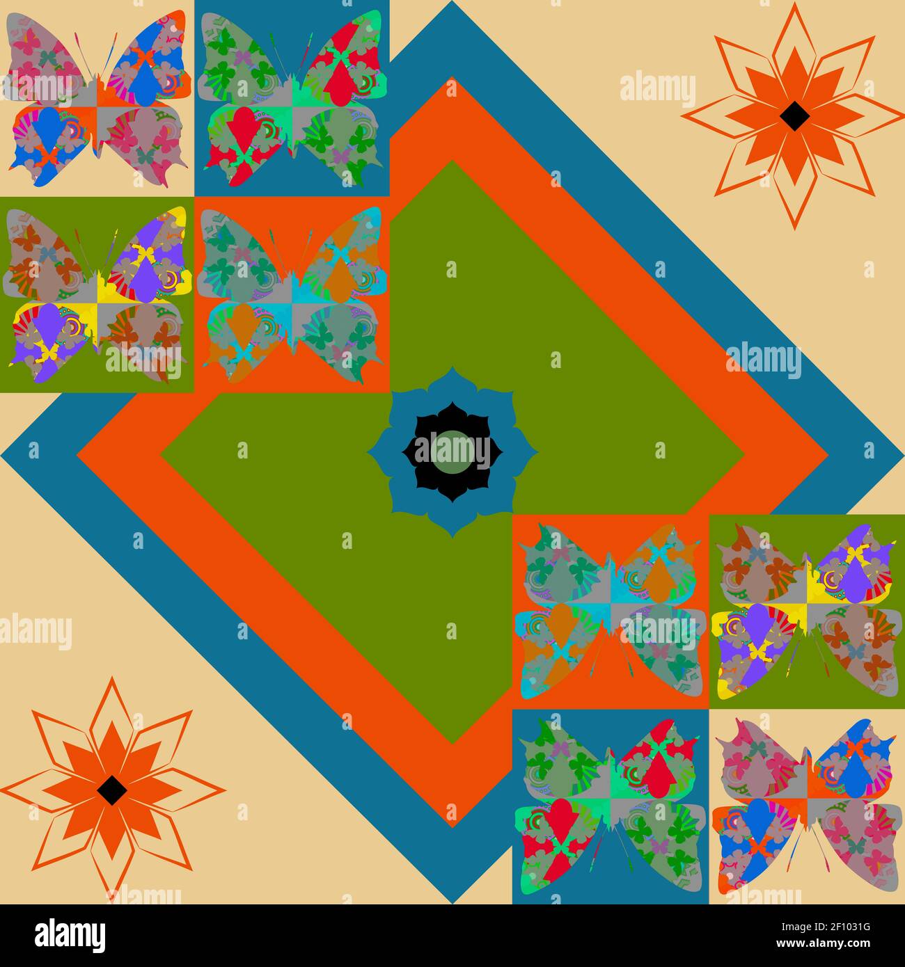 Graphic patchwork consisting of simple geometric shapes, patterns ...