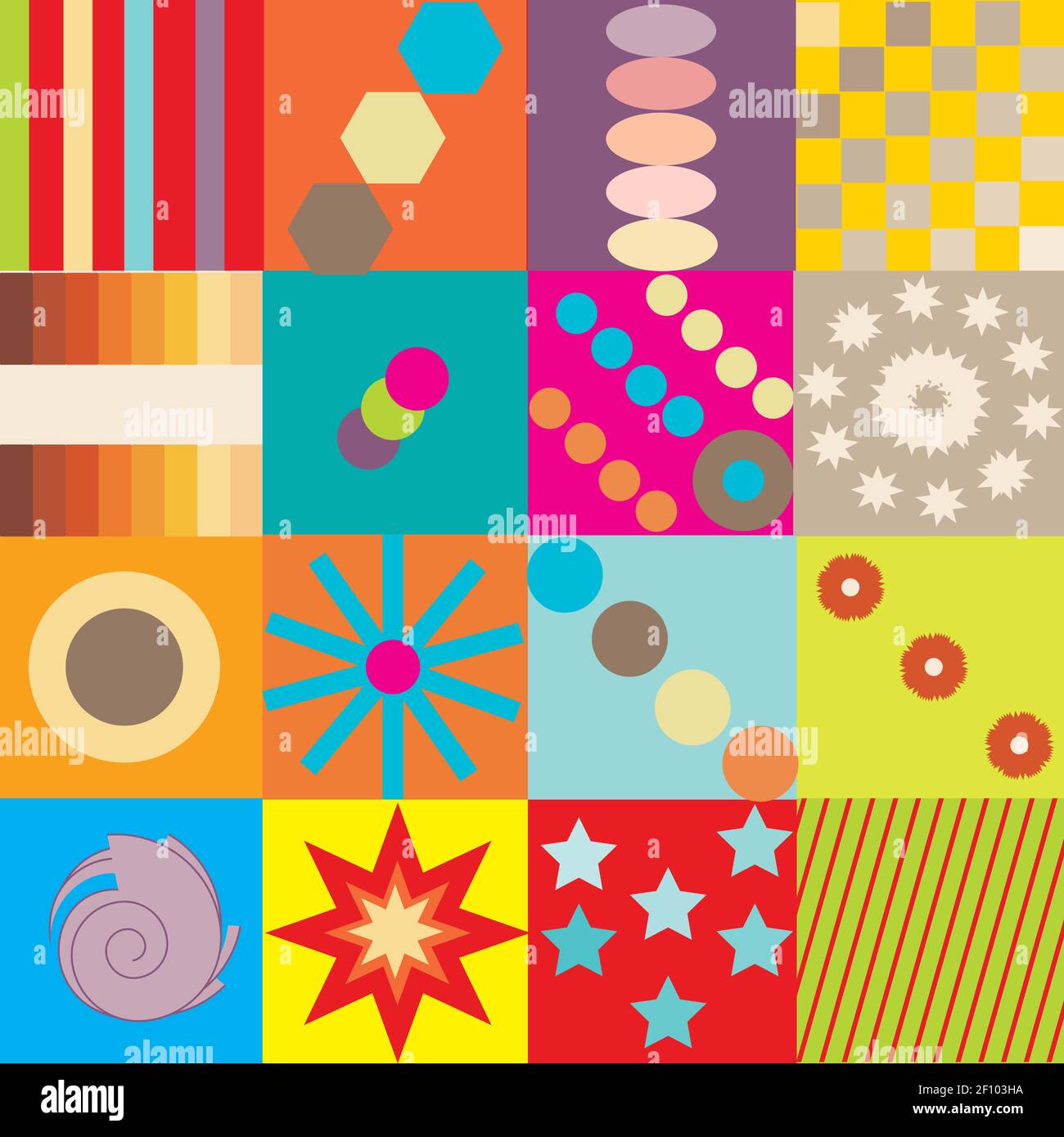 Graphic patchwork consisting of simple geometric shapes and paten, in ...
