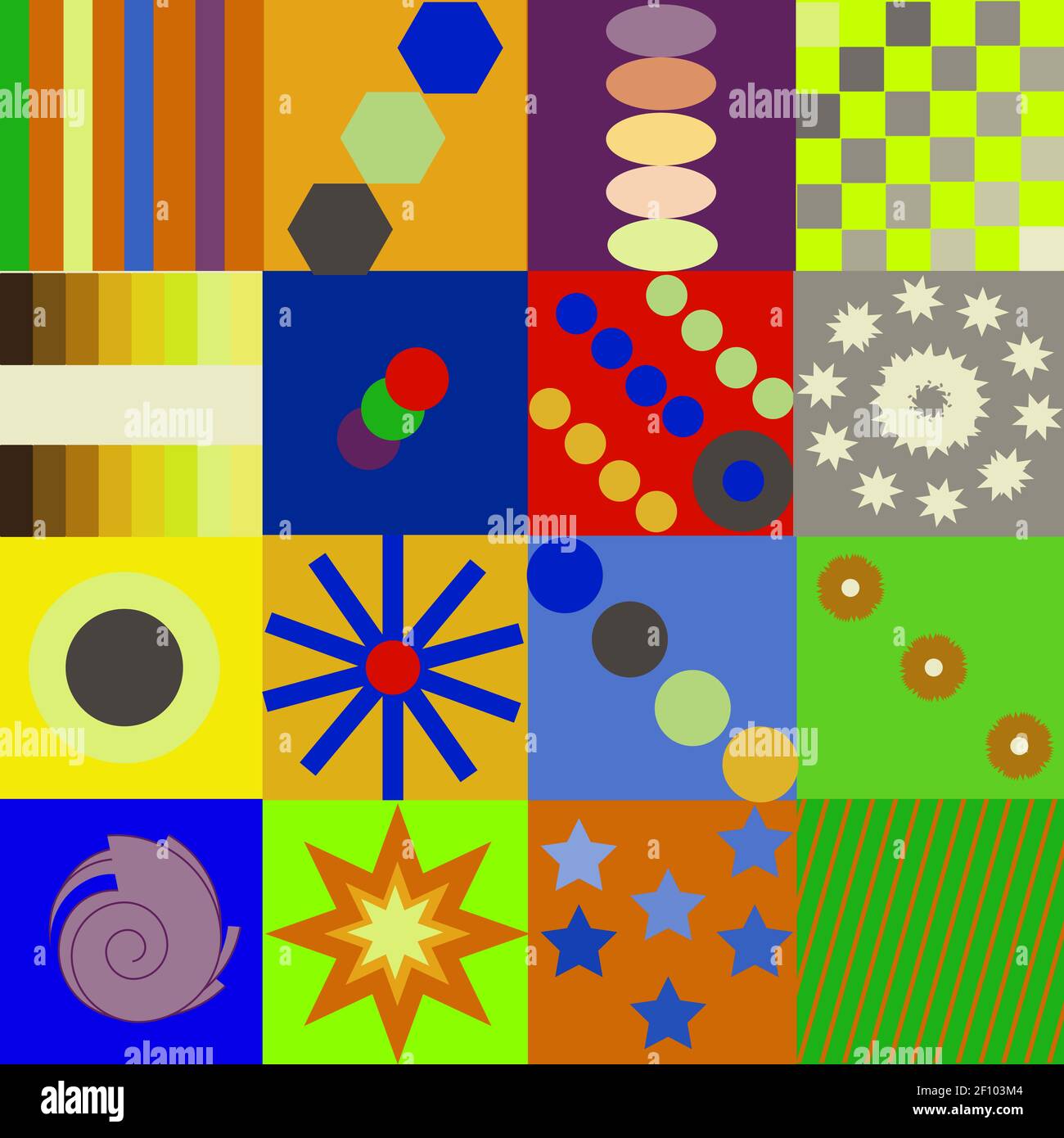 Graphic patchwork consisting of simple geometric shapes and paten, in ...