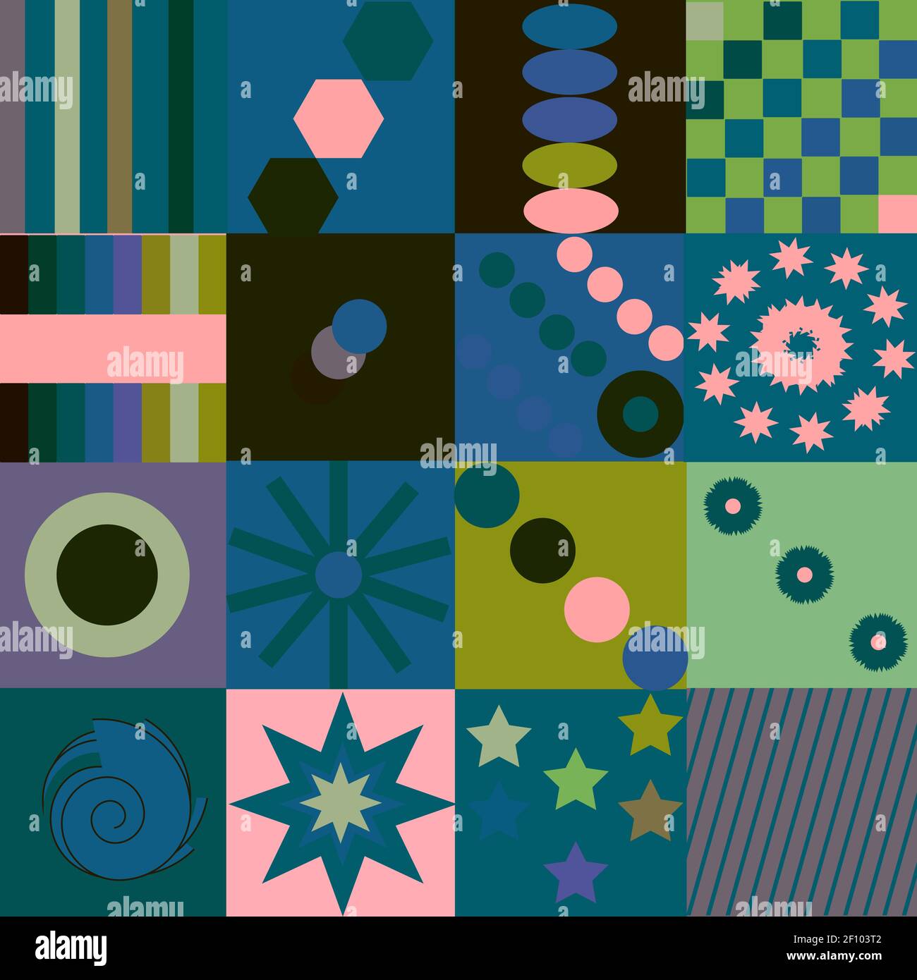 Graphic patchwork consisting of simple geometric shapes and paten, in ...
