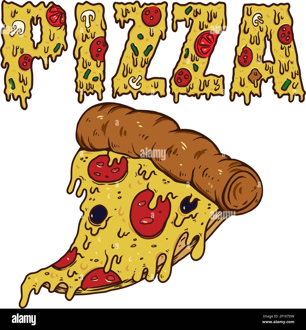 Word pizza made from pizza slices. Design element for poster, card