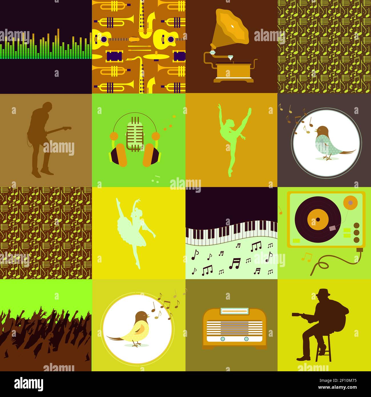 Graphic patchwork in which elements of music and dance Stock Photo - Alamy