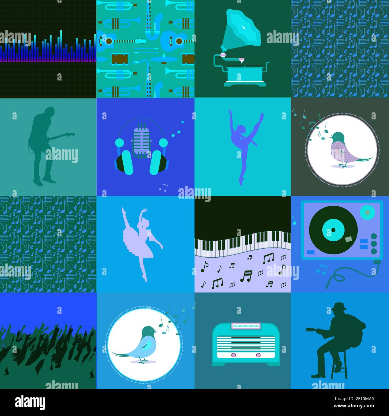 Graphic patchwork in which elements of music and dance Stock Photo - Alamy