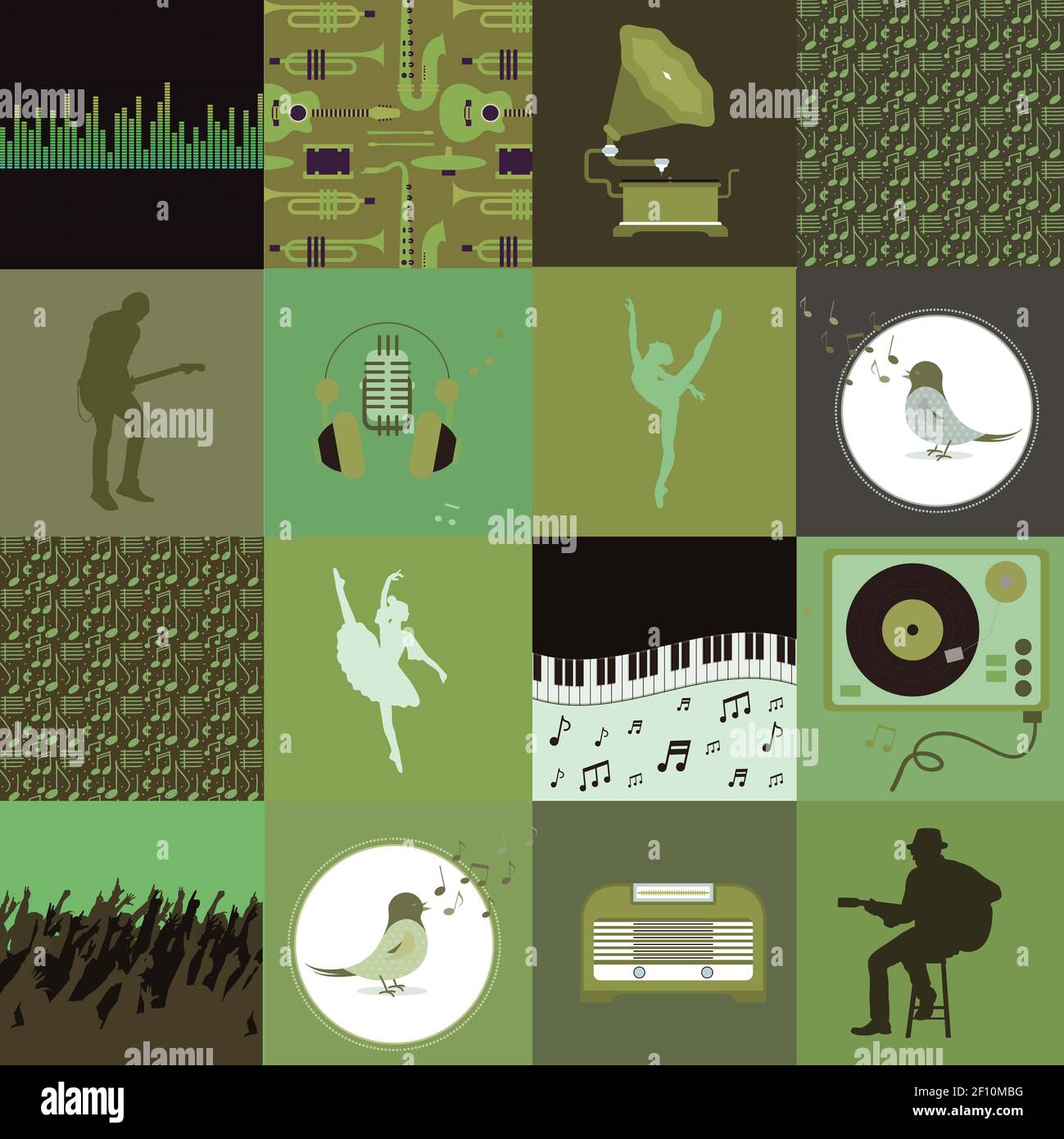 Graphic patchwork in which elements of music and dance Stock Photo - Alamy