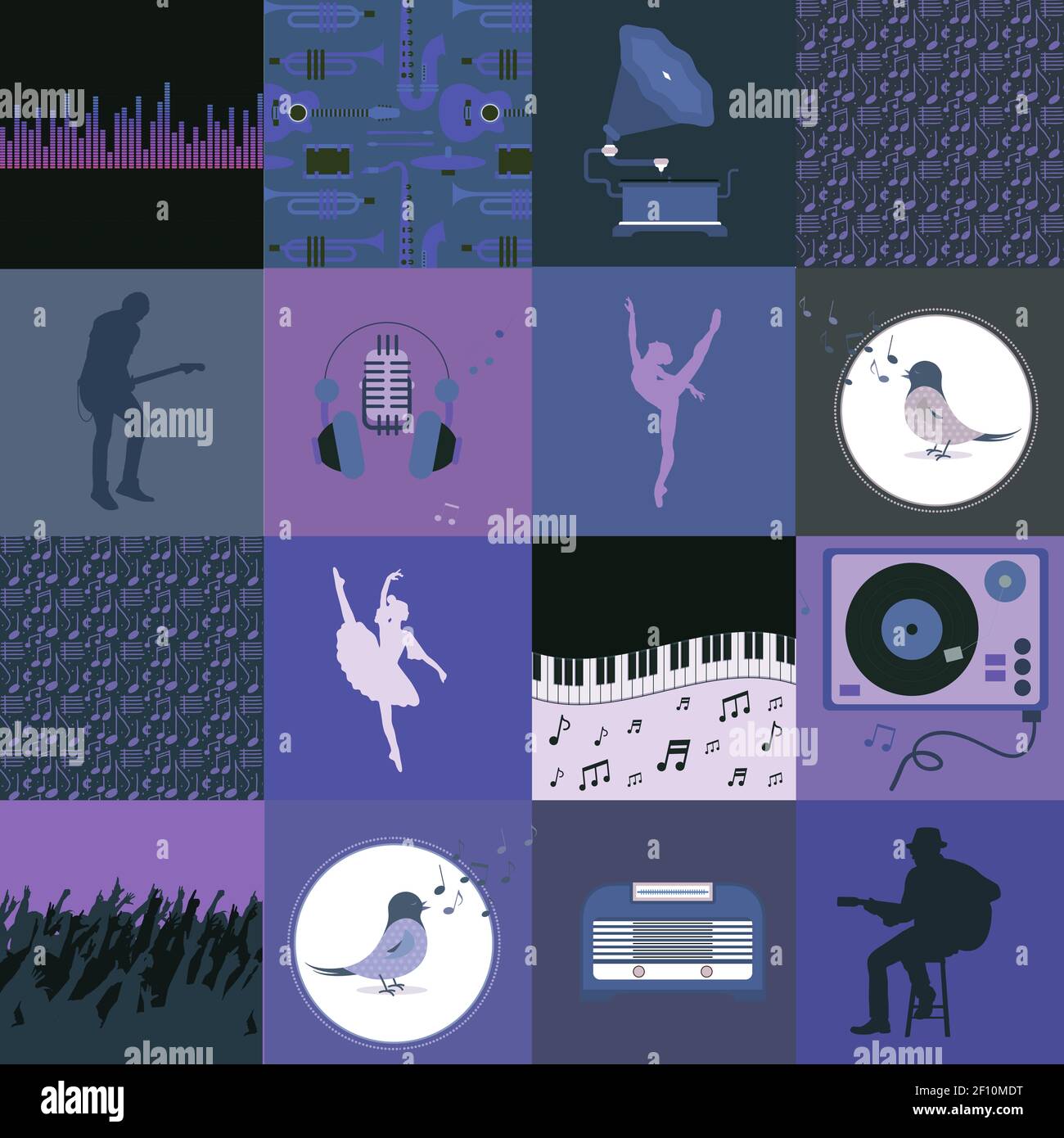 Graphic patchwork in which elements of music and dance Stock Photo - Alamy